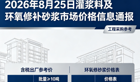 江北2026年8月25日灌浆料及环氧修补砂浆市场价格信息通报